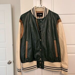 Fashion Nova Women’s Green and Cream Varsity Jacket
